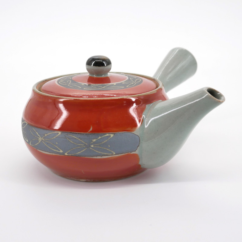 japanese red and grey teapot in ceramic 0,3L SHUMAKI KINSAI