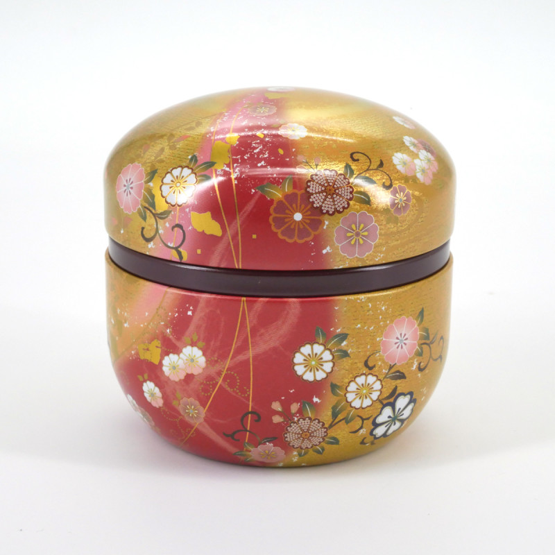 Japanese red golden teabox in metal SUZUKO HANAFUBUKI