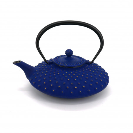 Japanese teapot cast iron, IWACHU KAMBIN 0,9lt, blue / gold