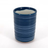Taza de té japonesa grande de ceramica, HAKE cepillo azul