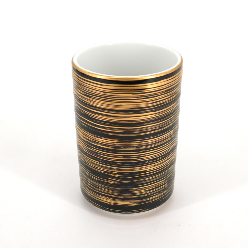 Grande tazza da tè giapponese di ceramica 10.2cm, MAKI, nera e d'oro