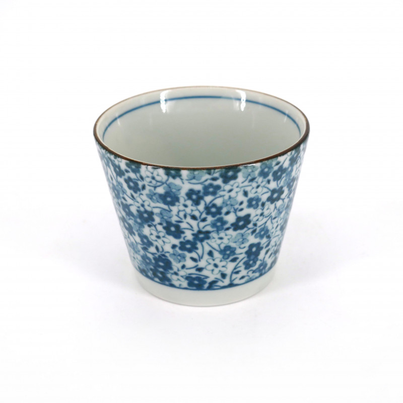 Japanese soba cup in ceramic KOHANA blue flowers