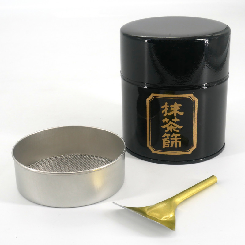 Scatola da tè giapponese in metallo, MATCHA BURUI, nera