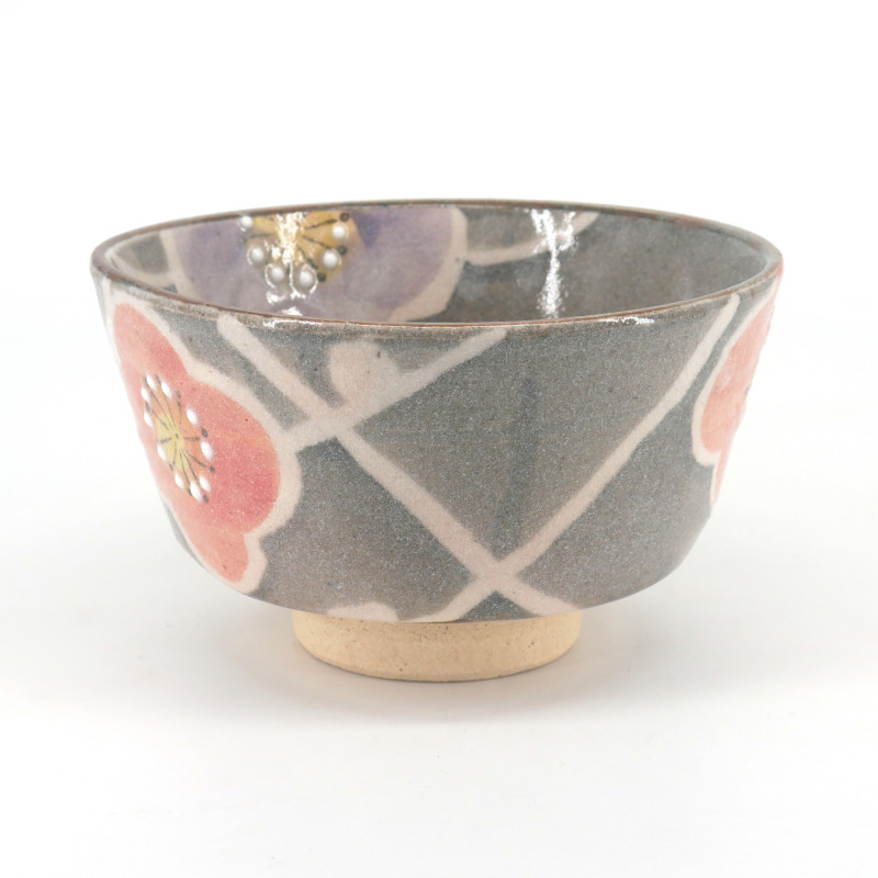 Japanese tea bowl for ceremony - chawan, SAKURA, grey and pink