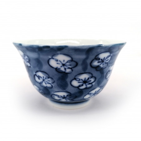 tazza bianca da tè giapponese di ceramica, HANAMOMEN fiori blu