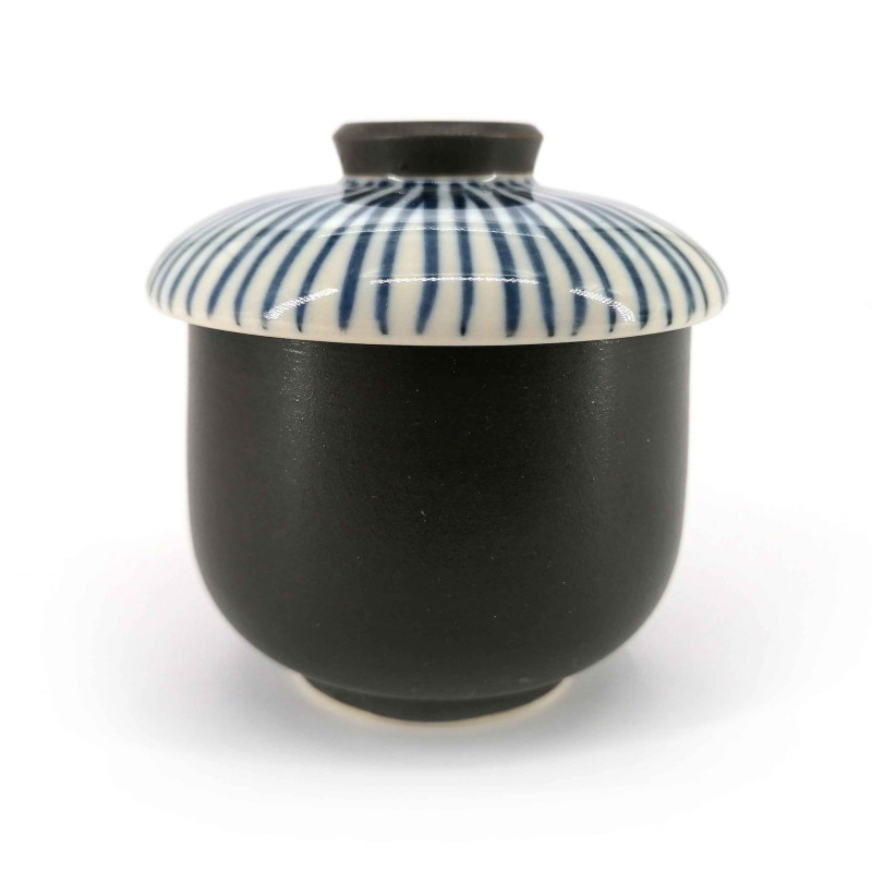 japanese tea bowl with lid - chawanmushi -TOKUSA blue lines