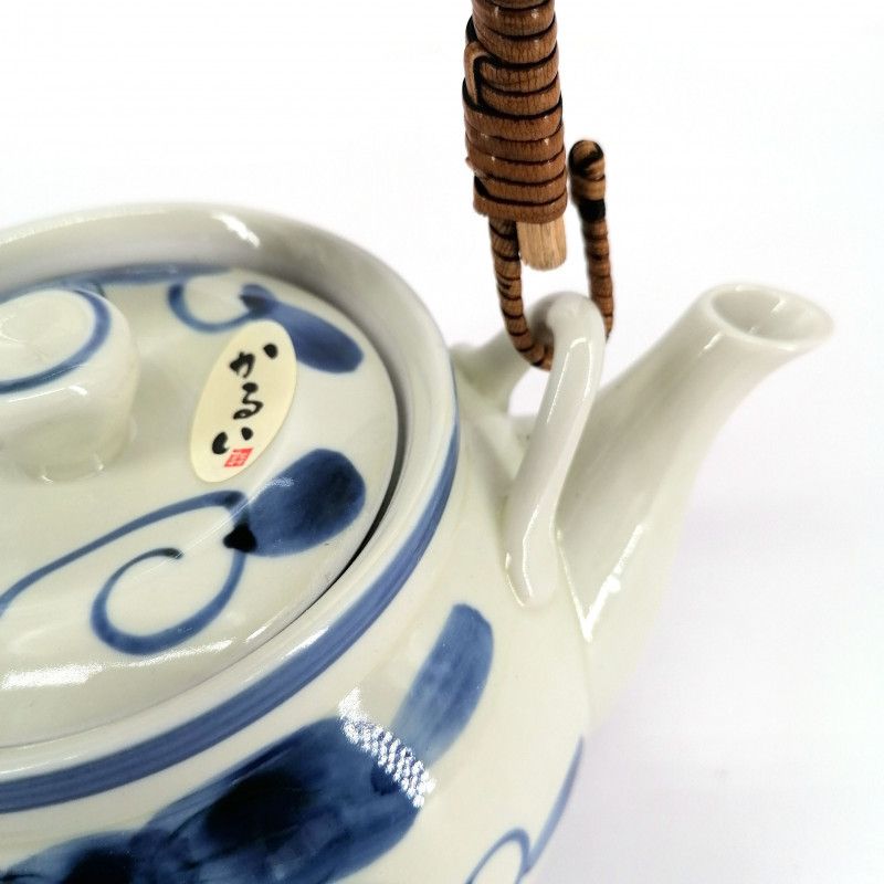 Théière japonaise en céramique, intérieur émaillé, filtre amovible, fleurs bleues, HANA