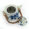 Japanese ceramic teapot, enamelled interior, removable filter, blue flowers, HANA