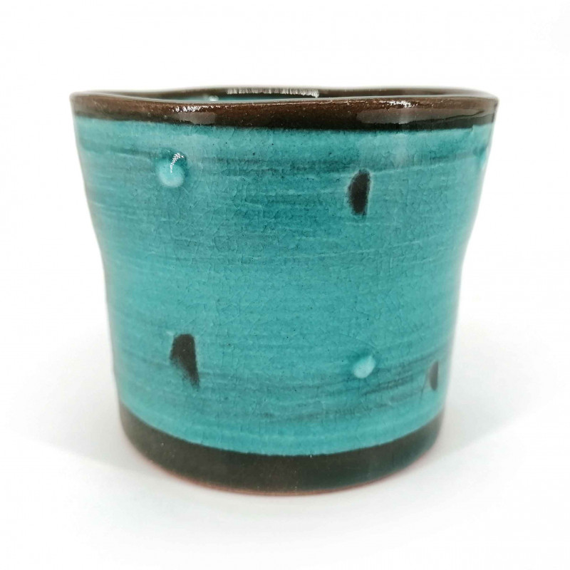 Japanische große Keramik-Teetasse, mattes Blau, KYUSAI POINTO
