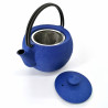 Small round Japanese prestige cast iron teapot, CHÛSHIN KÔBÔ MARUTAMA, blue