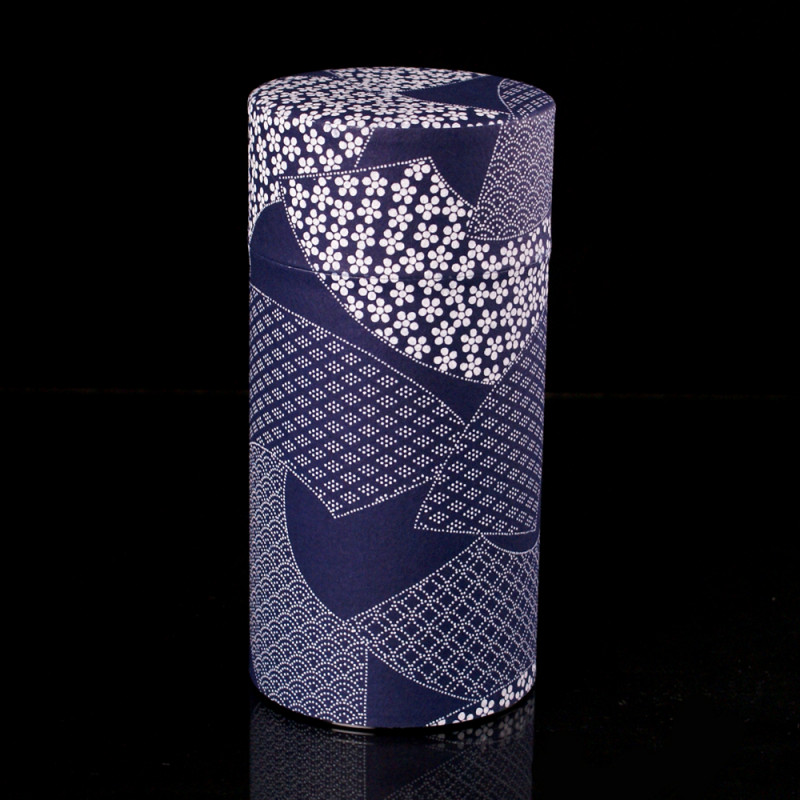 Scatola da tè giapponese in carta washi, AIZOME Patchwork, blu