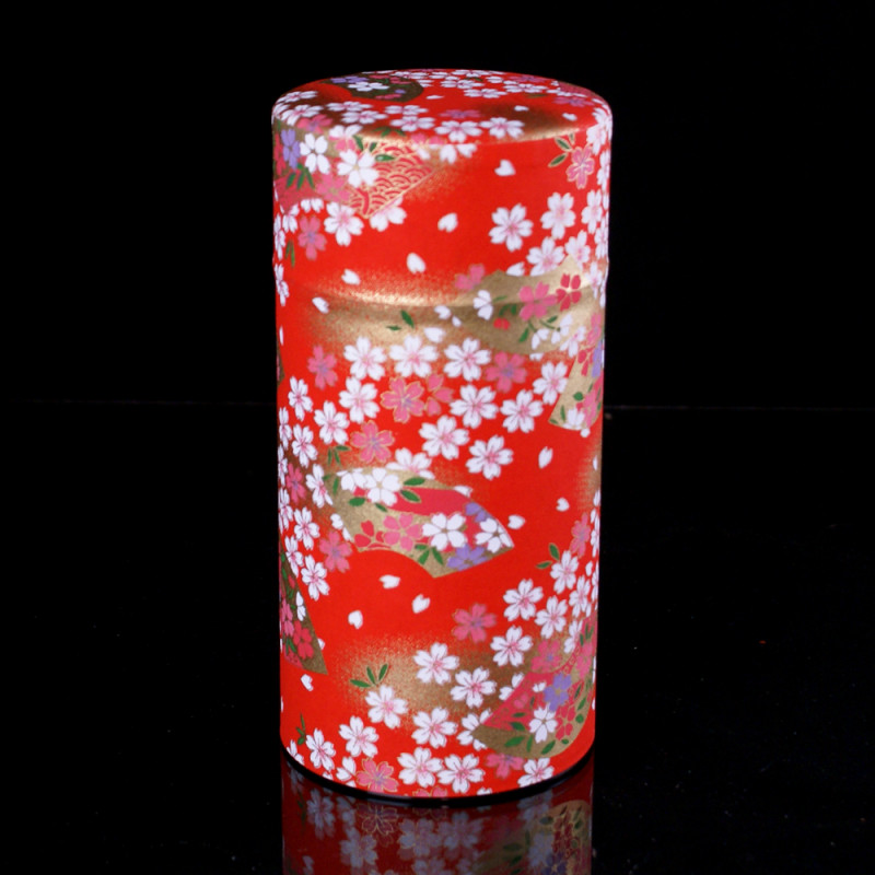 Caja de té japonesa de papel washi, FLORES, rojo