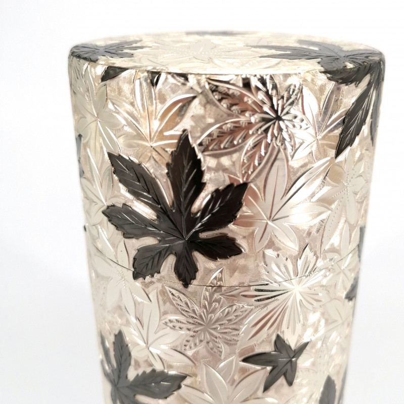 Japanische Teedose aus Aluminium, MOMIJI, Silber