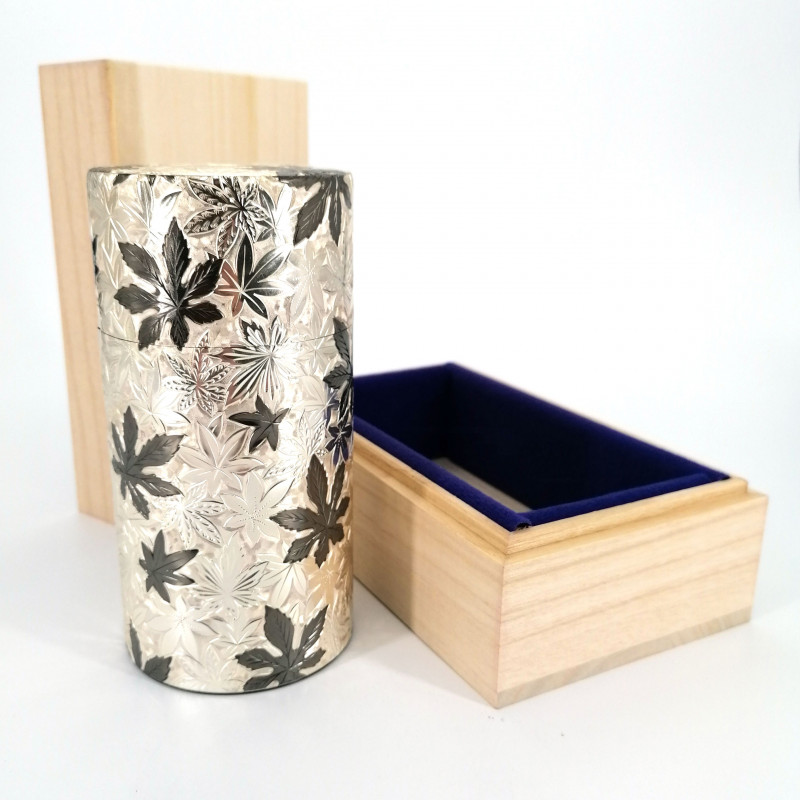 Japanese aluminium tea canister, MOMIJI, silver