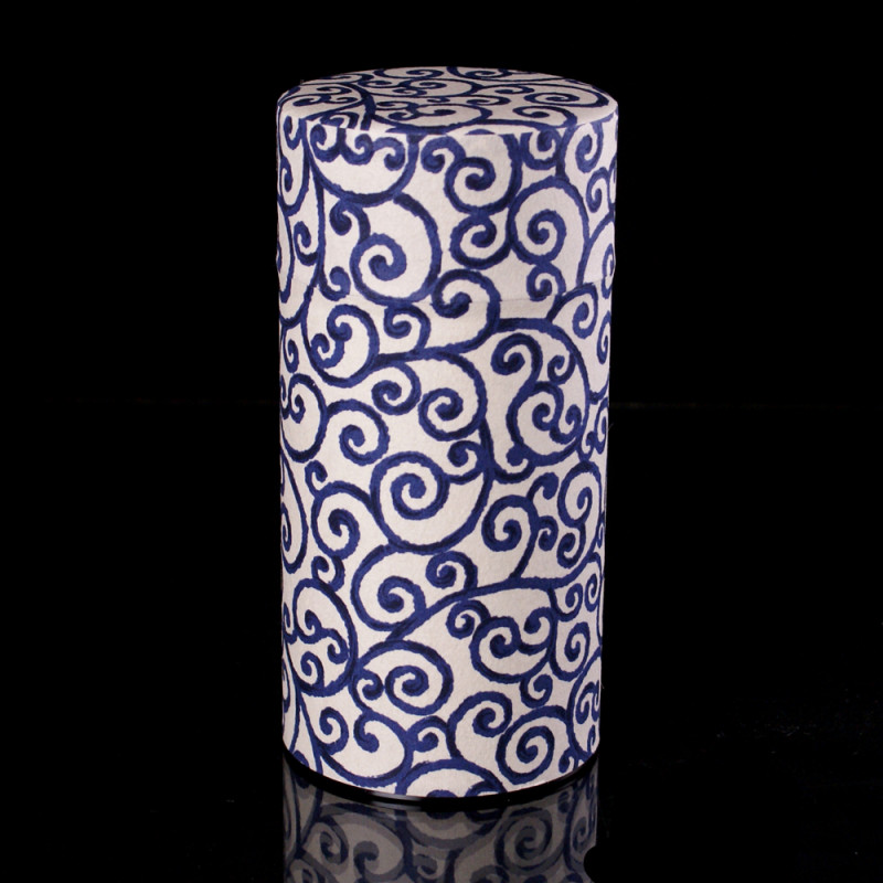 boîte à thé japonaise en papier washi, AIZOME KARAKUSA, bleu