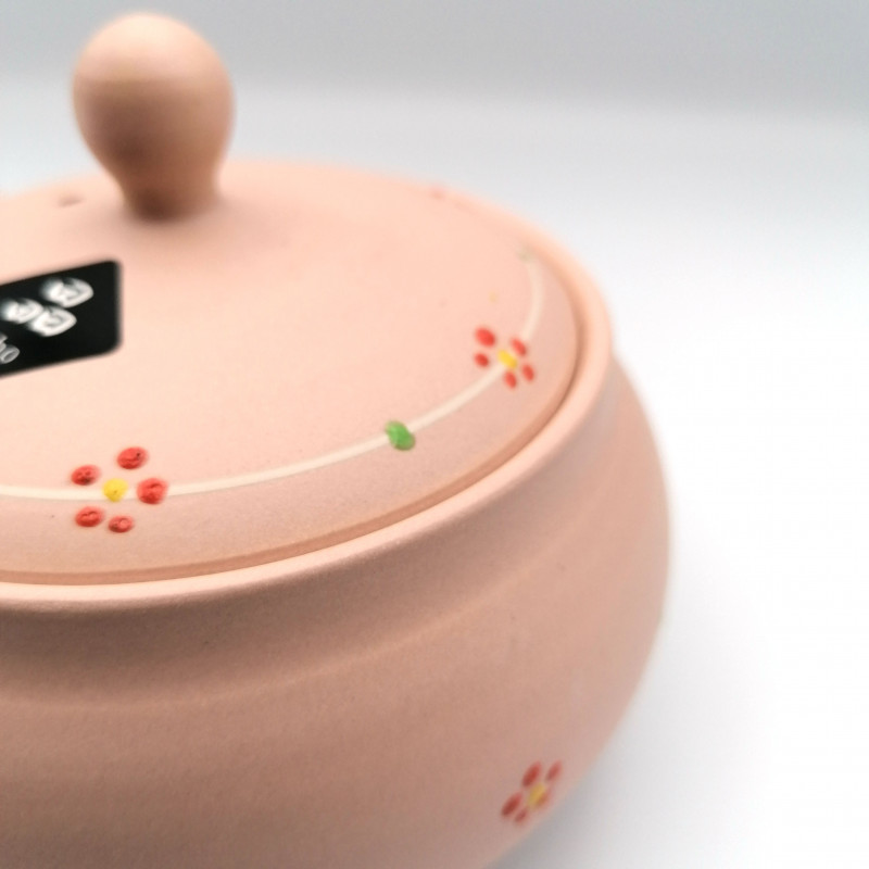 Japanische Teekanne Tokoname Kyusu, PINKU, rosa und kleine Blumen