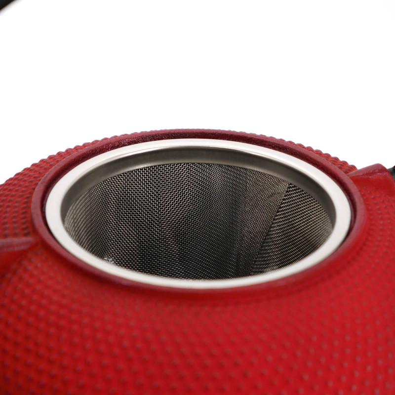 Red enameled Japanese cast iron teapot, ROJI ARARE, 0,9lt