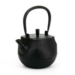 Black enameled Japanese cast iron teapot, ROJI SQUARE, 1lt