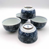 Set de 5 tasses japonaises bleues et petites fleurs de prune - UME