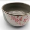 Japanese ceramic tea bowl, SAKURA, gray and pink