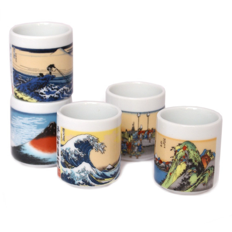 set of 5 Japanese sake cups258619 Ukiyo-E