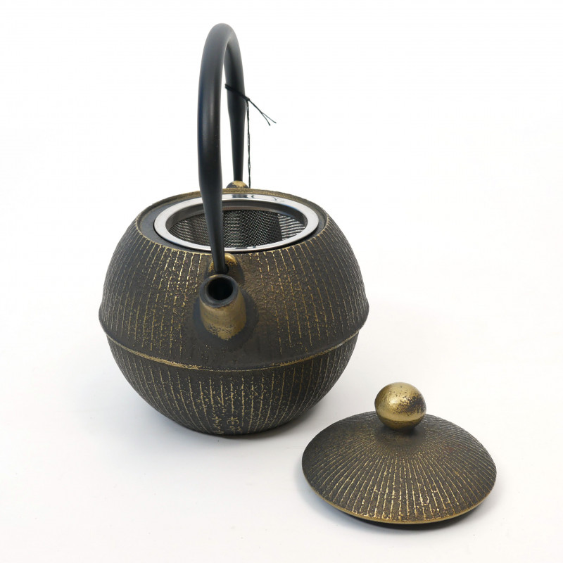 round cast iron teapot from Japan, OIHARU TEMARI 0,5lt, gold black