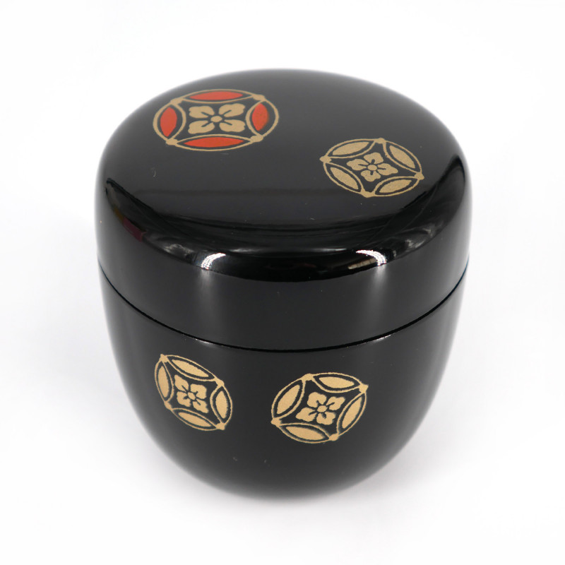 Boîte à thé japonaise natsume noire en résine motif cercles, SHIPPO, 40g 