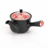 Japanische schwarze keramische Teekanne, KOUME, rote blumen