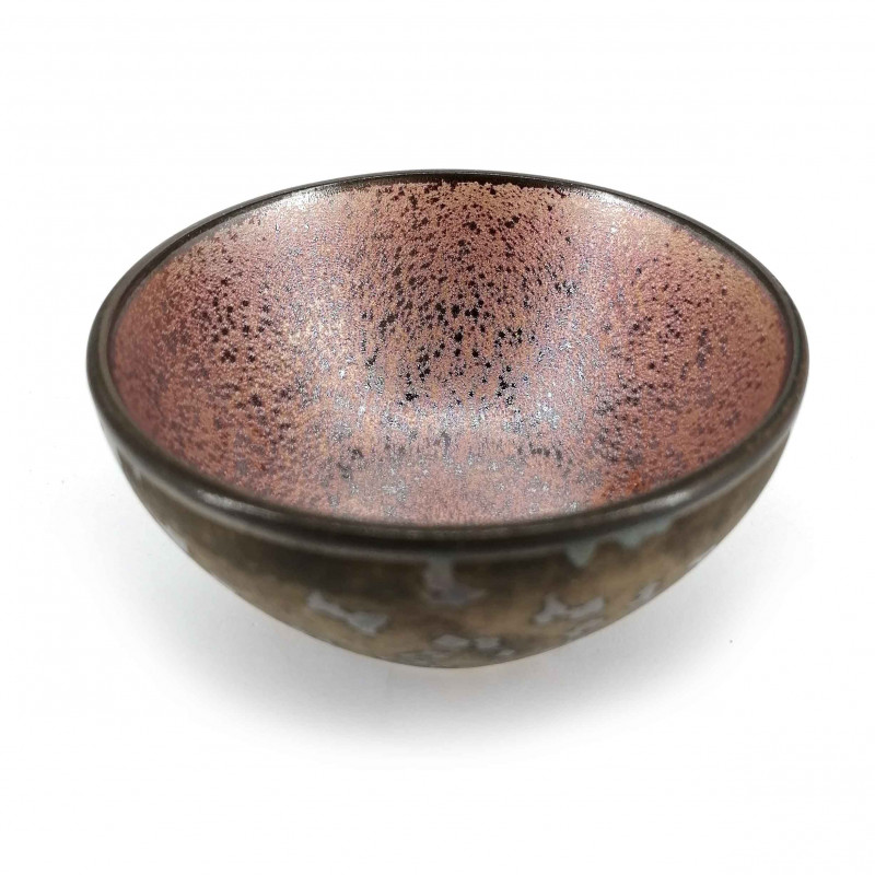 Japanese ceramic tea cup, brown, metallic effect interior - METARIKKU