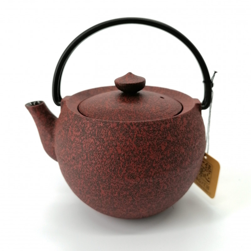 Kleine runde japanische Prestige-Teekanne aus Gusseisen, CHÛSHIN KÔBÔ MARUTAMA, rot