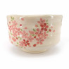 Cuenco japonés para la ceremonia del té - chawan, beige, flores rosas, SAKURA