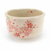 Japanese tea ceremony bowl - chawan, beige, pink flowers, SAKURA