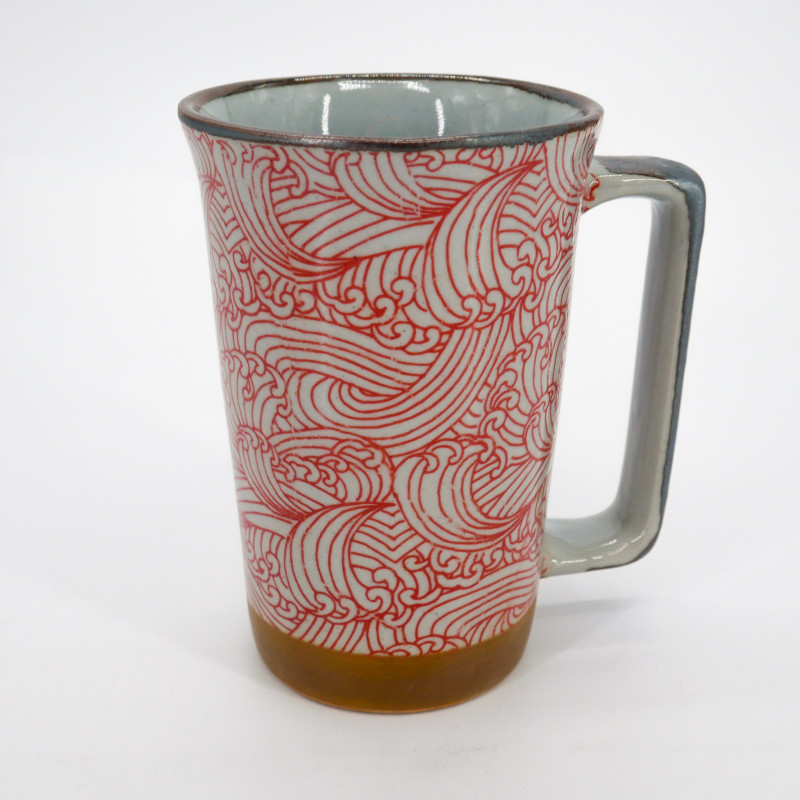 Large Japanese ceramic tea mug - Red Aranami