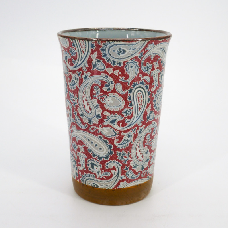 Large Japanese ceramic tea mug - Red Paisley