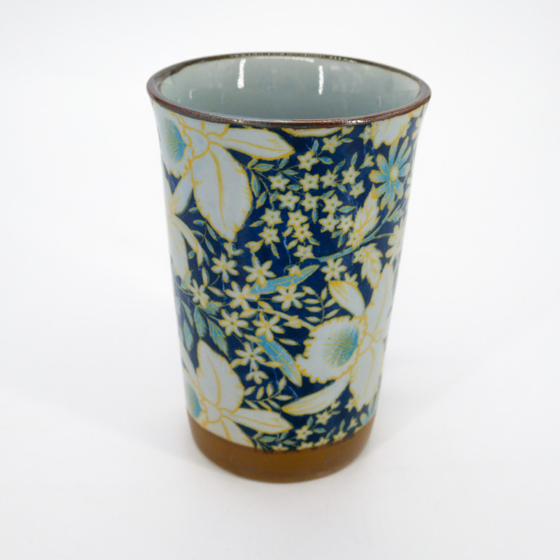 Großer japanischer Teebecher aus Keramik - Shippo Flowers Blue