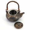 Japanese brown ceramic teapot with bronze effect handle