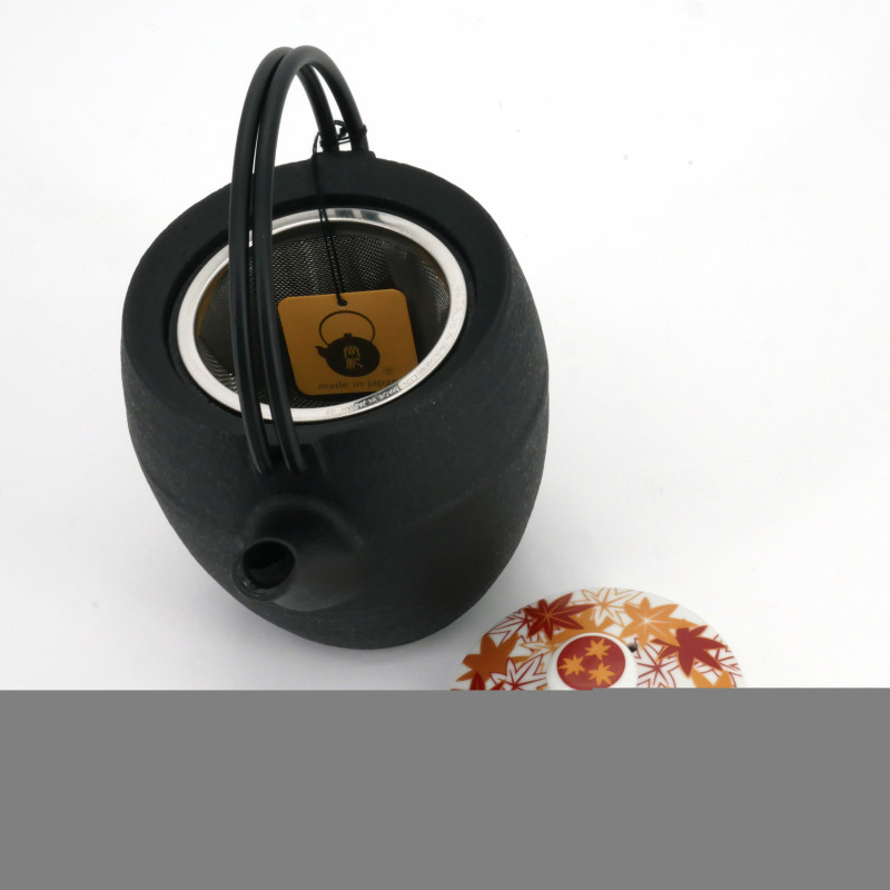 Pequeña tetera japonesa redonda de hierro fundido, CHÛSHIN KÔBÔ MARUTSUTU, MOMIJI, 0,4 L