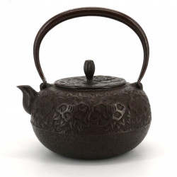 Japanese brown cast iron kettle with Flower pattern, FURAWAZU, 1.6 L