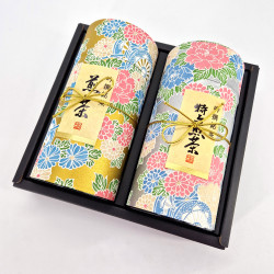 Duo de boîtes à thé japonaises dorée et argentée recouvertes de papier washi, YAYOI GOSHO, 200 g