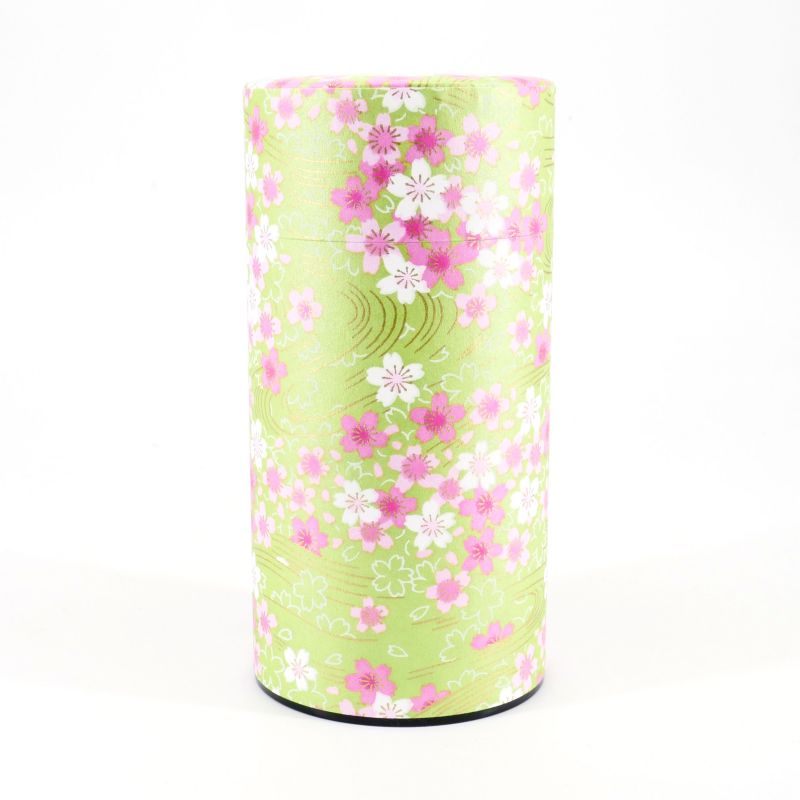 Boîte à thé japonaise verte en papier washi - MIDORISAKURA - 200gr