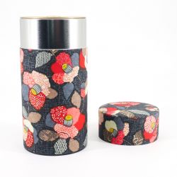Black Japanese tea box in washi paper - TSUBAKI - 200gr