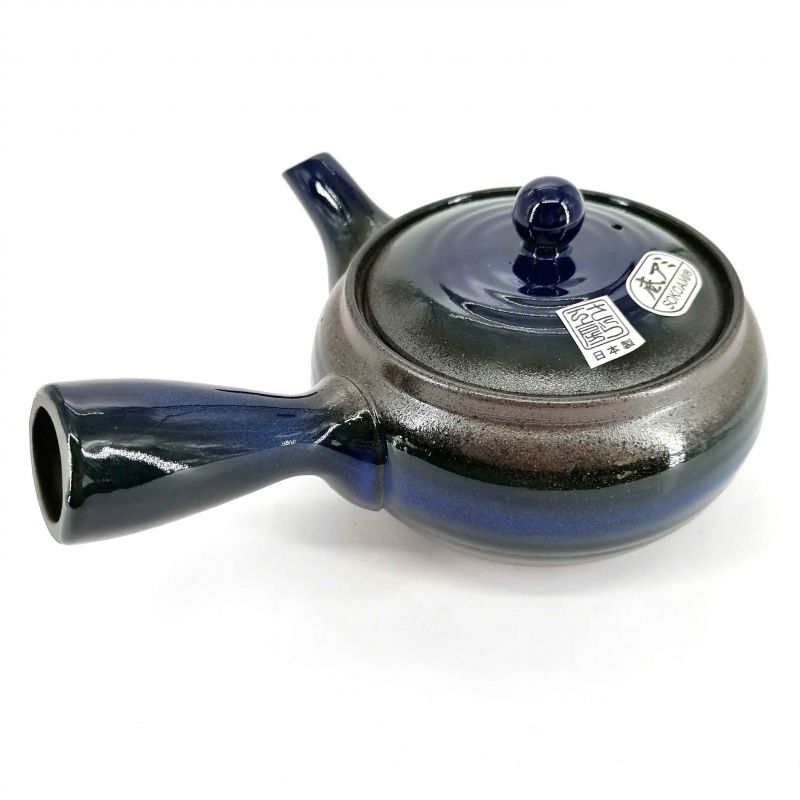 Tetera japonesa kyusu de cerámica marrón y azul - BURUENAMERU