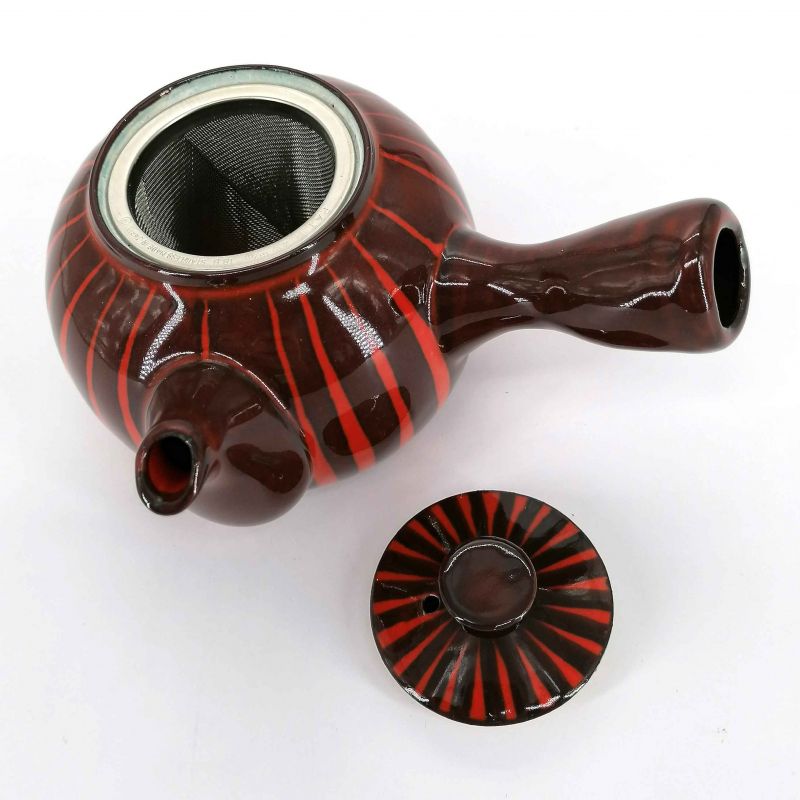 Japanese kyusu ceramic teapot with removable filter and enamelled interior, two-tone red - AKAI SEN