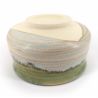 Japanese ceramic tea ceremony bowl, gray, beige, green border - KYOKAI