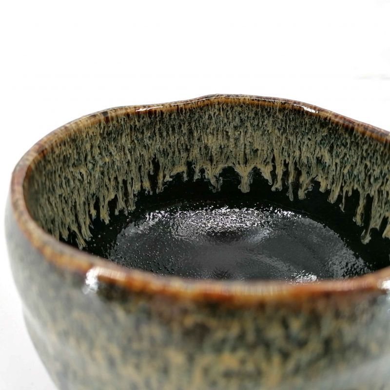 Cuenco de cerámica para ceremonia del té, negro, pintura infundida