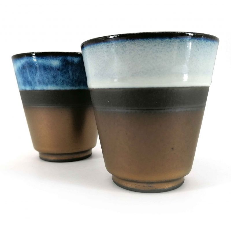 Duo de tasses à thé en céramique, bleu et bronze - AOI BURONZU