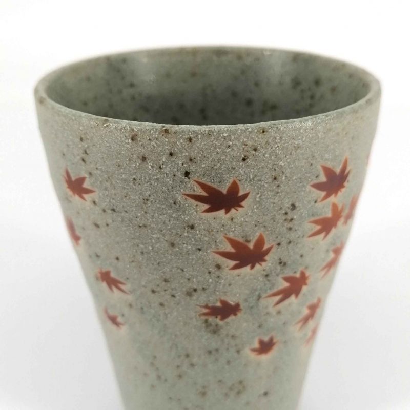 Japanese tall ceramic tea cup, gray, maple leaves - MOMIJI