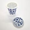 Tazza da tè giapponese in vetro e ceramica con coperchio, motivi blu e bianchi, HANA