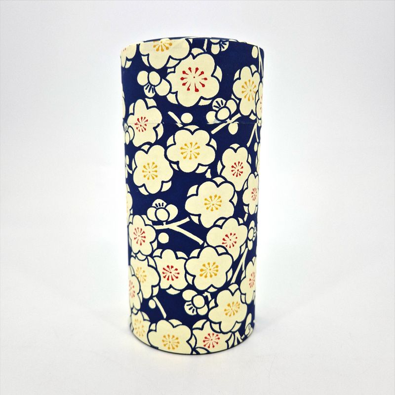 Japanese blue tea canisters covered with washi paper, UMEROMAN, 200 g