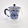 Japanische Teekanne aus weißer und blauer Keramik und Glas, GARASU, 500 cc